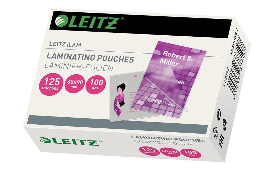 Leitz Film laminé 60 x 90 mm, 125 µm, 100 pièces, brillant