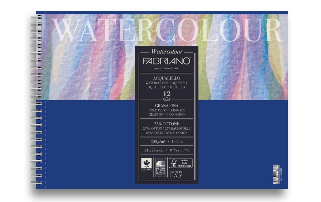 Fabriano Bloc aquarelle Livre spirale A4, 12 feuilles