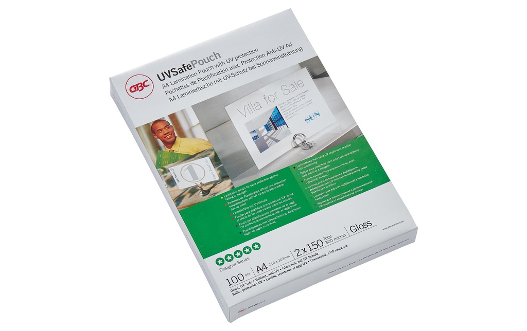 GBC Film laminé UVSafe A4, 150 microns, 100 pièces, brillant