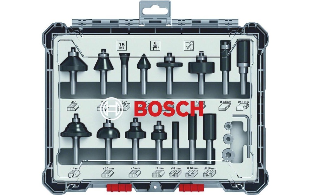 Bosch Professional Kits de fraise tige de 8 mm 15 parties