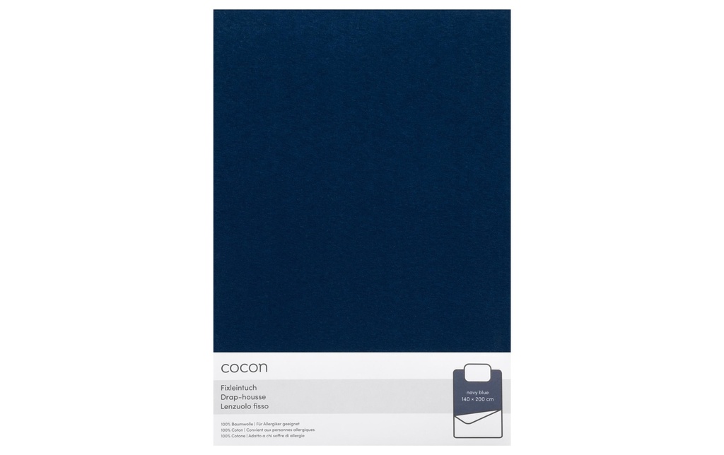 COCON Drap-housse Jersey 140-160 x 200 cm, Bleu marine