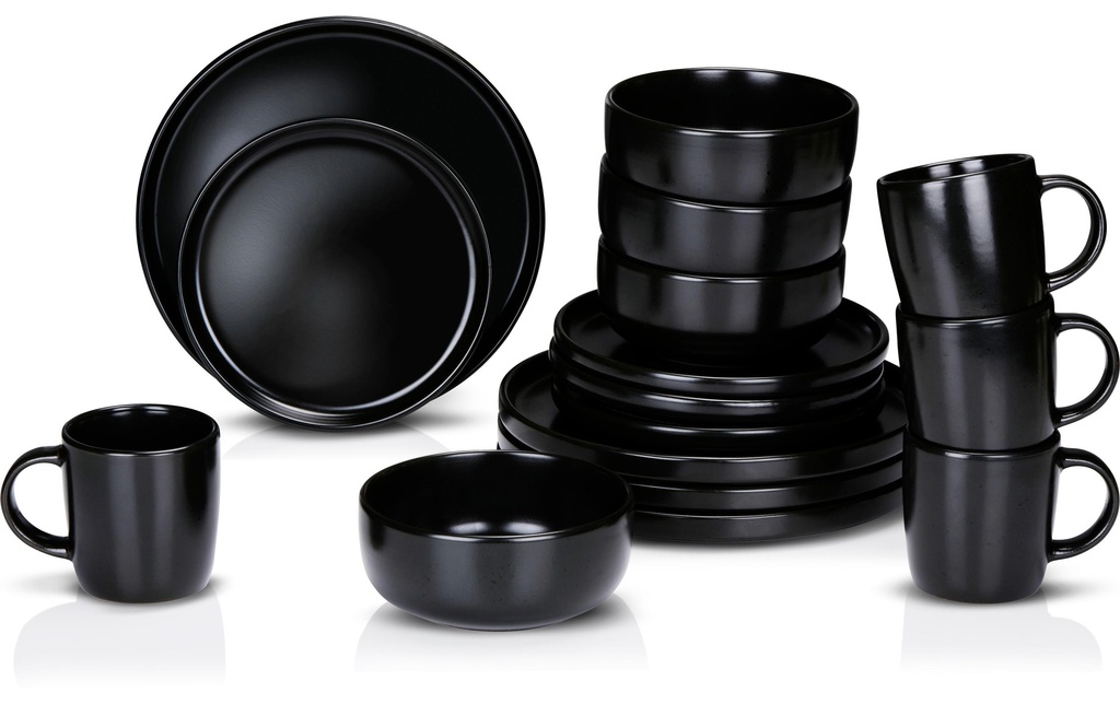 alpina Set de vaisselle Noir, 16 pièces