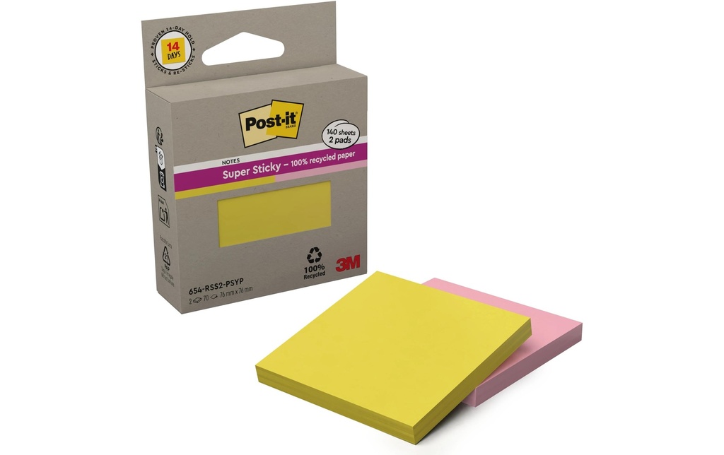 Post-it Notes de recyclage 3M Super Sticky Jaune/Rose