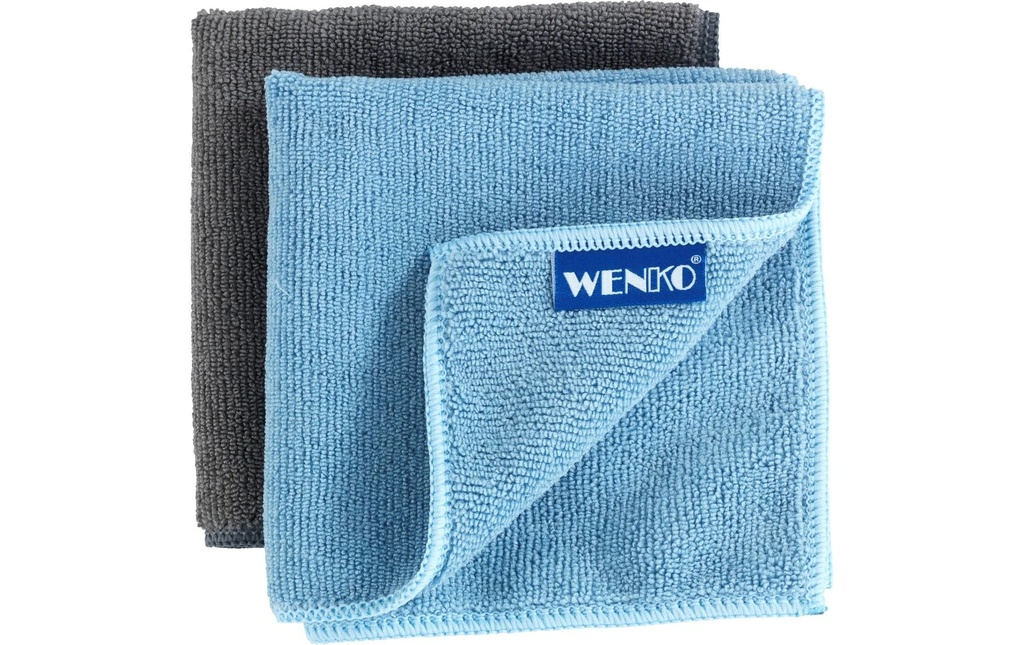 Wenko Chiffon de nettoyage en microfibre Miko Lot de 2, Bleu/Gris