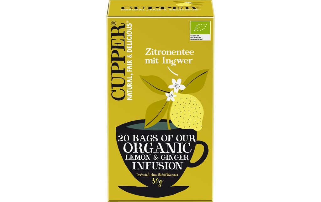 Cupper Sachet de thé Bio  Thé au citron avec gingembre 20 x 2.5 g