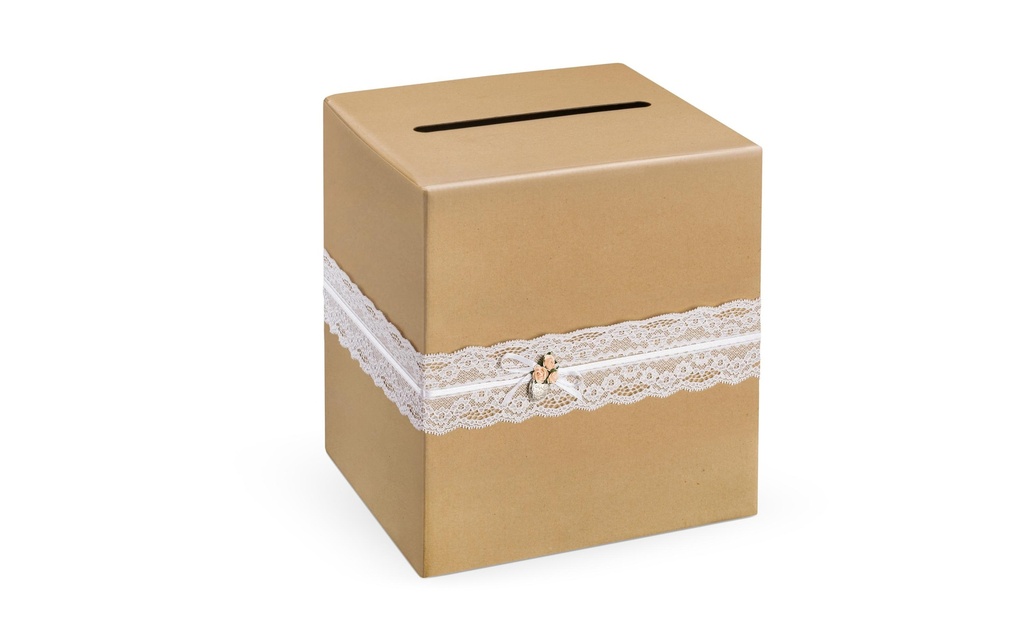 Partydeco Accessoires de mariage Boîte à cartes 24 x 24 x 24 cm, brun