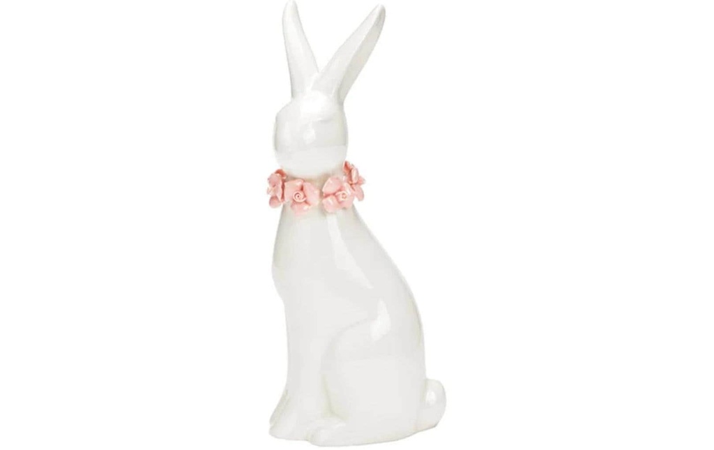 G. Wurm Présentoir Lapin avec couronne de fleurs 18 cm, Blanc, Rose
