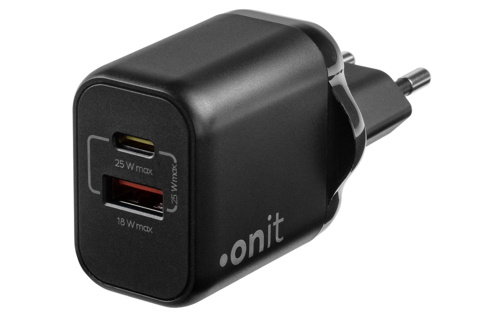 onit Chargeur mural USB Dual 1C1A 25 W GaN Noir
