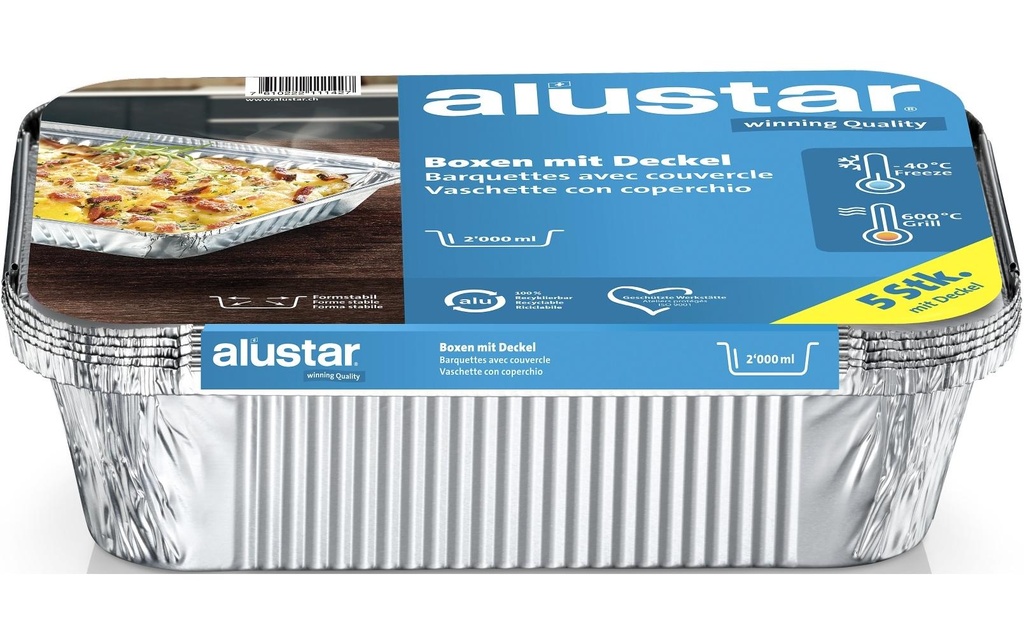 Alustar Barquette à barbecue avec couvercle 26 x 19 x 5.6 cm, 5 pièces