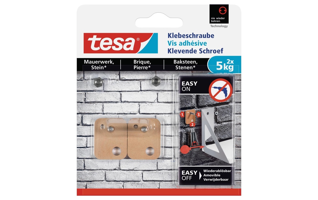 tesa Vis à coller 5 kg pour murs + pierre, rectangulaire