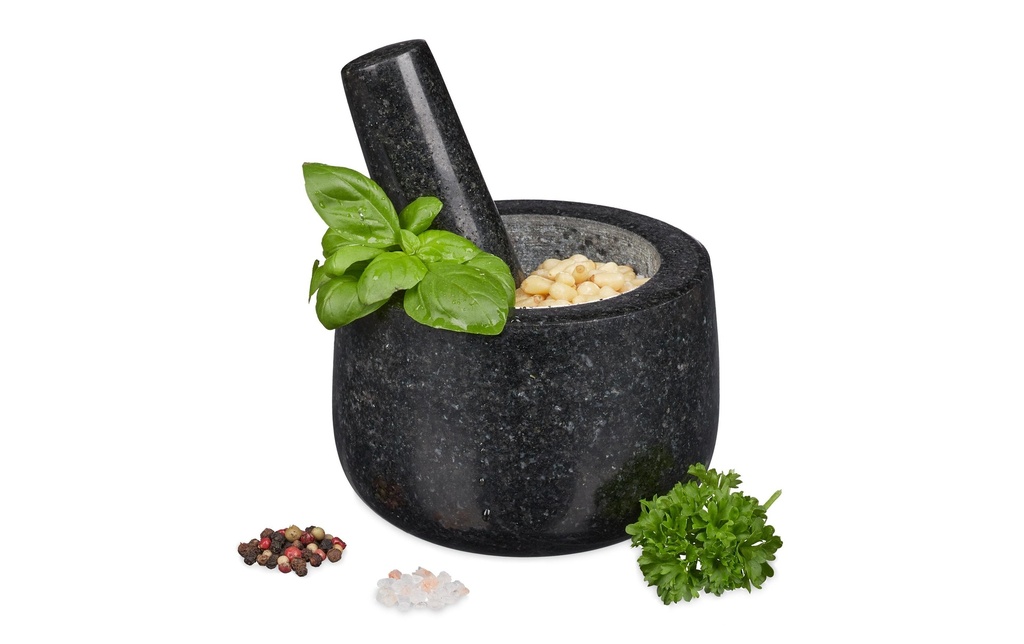 relaxdays Mortier et pilon 12 cm, Granit