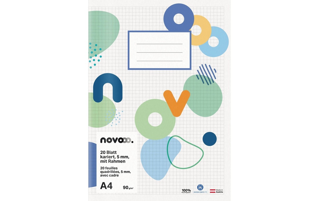 novooo. Cahier d'école A4, quadrillé 5 mm avec marge 90g 20 Pièce/s