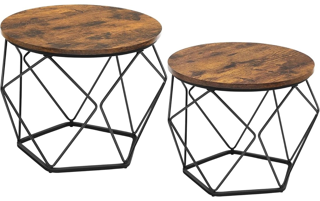 VASAGLE Table basse 2 pièces 60 x 40 cm/50 cm, Noir/Brun