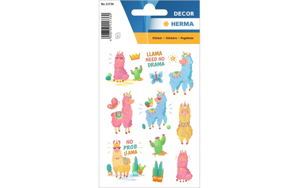 Herma Stickers Autocollant à motif Lama 2 feuilles de 20 autocollants Multicolore