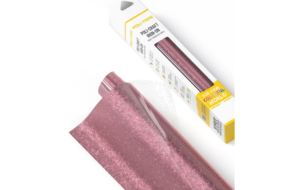 Poli-Tape Film thermocollant Pearl Glitter, 30.5 x 61 cm, or rose