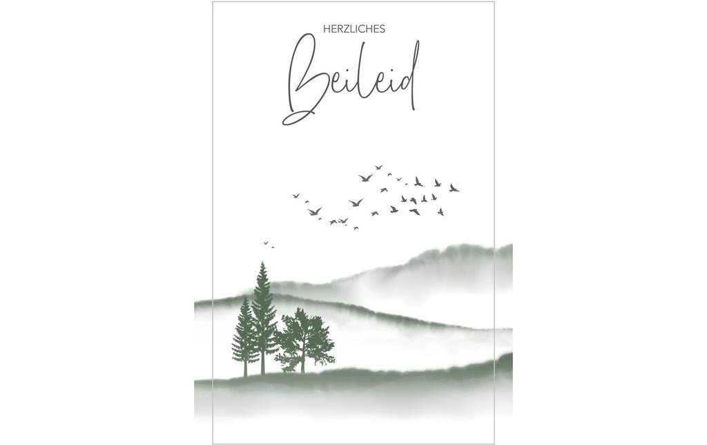 ABC Carte de condoléances Paysage de montagne avec nuée d'oiseaux B6