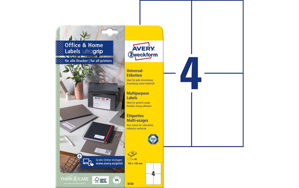 Avery Zweckform Étiquettes universelles 6124 105 x 148 mm, 10 feuille