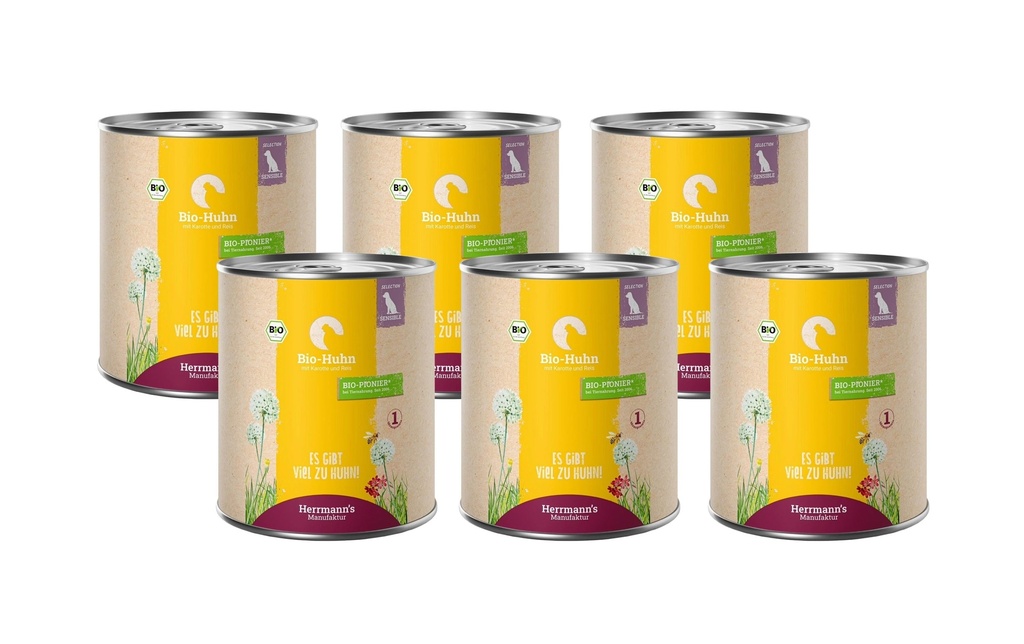 Herrmann's Alimentation humide Poulet bio avec carotte et riz 6 x 800 g