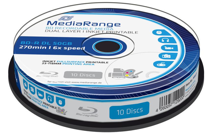 MediaRange BD-R 50 GB, tour (10 Pièce/s)