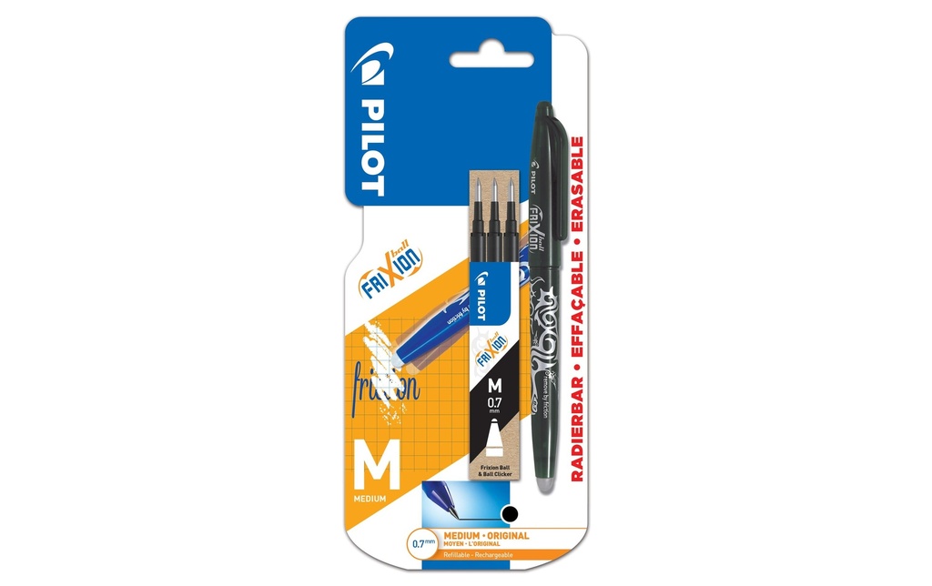 PILOT Roller FriXion Ball +3Ref noir (4 pces)