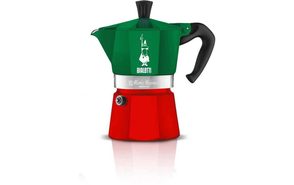 Bialetti Cafetière italienne Moka Express Italia 3 tasses, Rouge/Vert