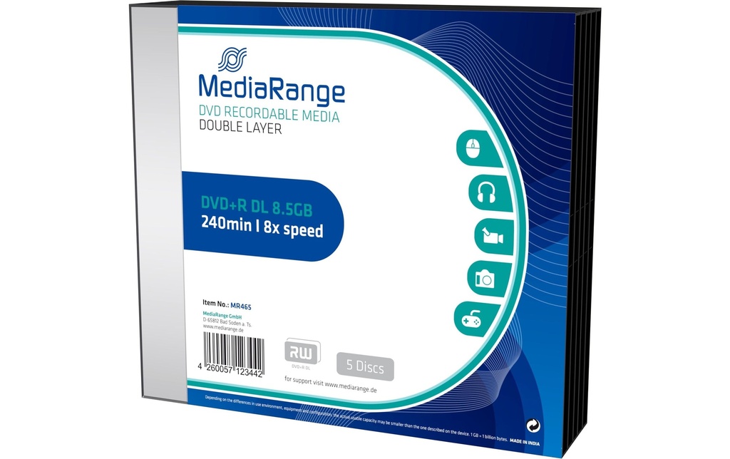 MediaRange DVD+R Support 8,5 Go, Slimcase (5 pièces)