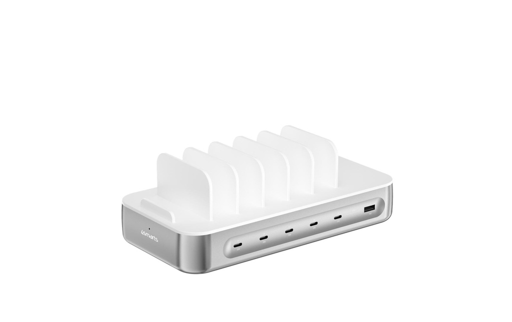 4smarts Station de recharge Team 100W 5C/1A incl. 6 câbles Argent