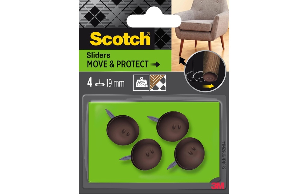 Scotch Move & Protect, Ø 19 mm, Brun, pack de 4