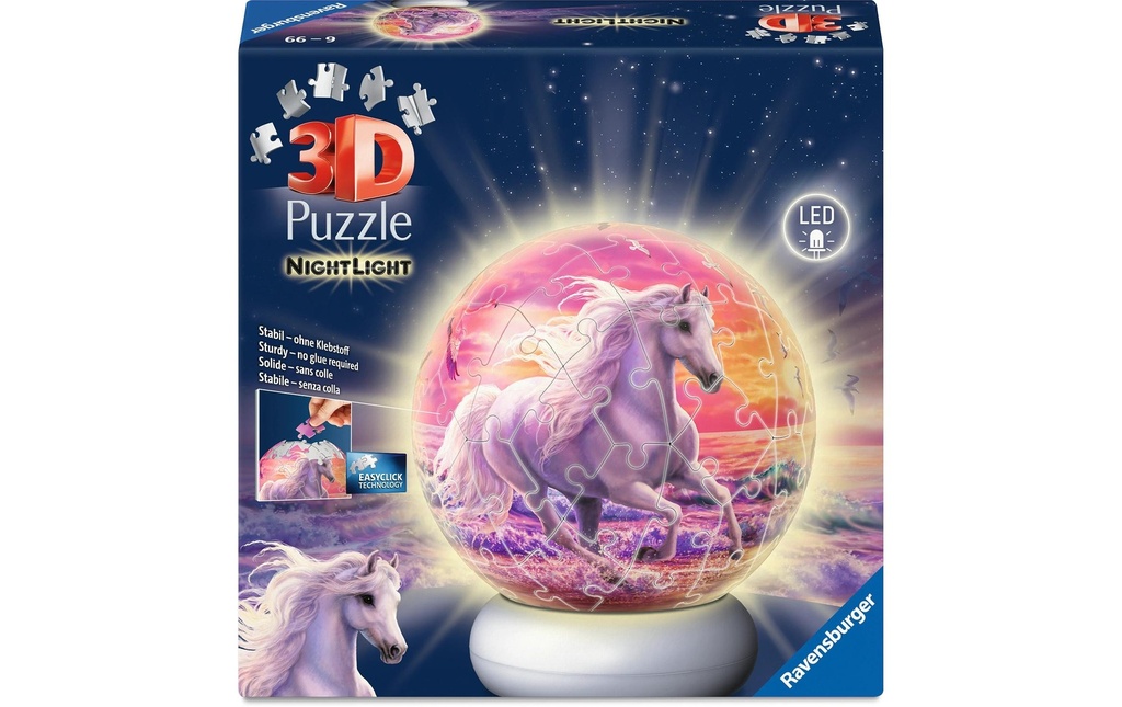 Ravensburger 3D Puzzle-Ball Veilleuse Chevaux sur la plage 72 pièces
