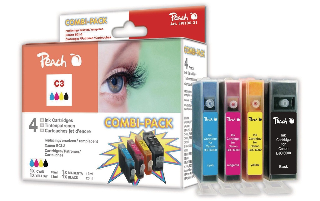 Peach Kits d’encre Canon BCI-3e C/M/Y/BK