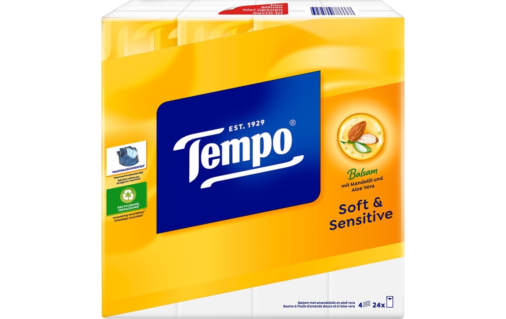 Tempo Mouchoirs Soft & Sensitive  4 plis 24 x 9 pièces
