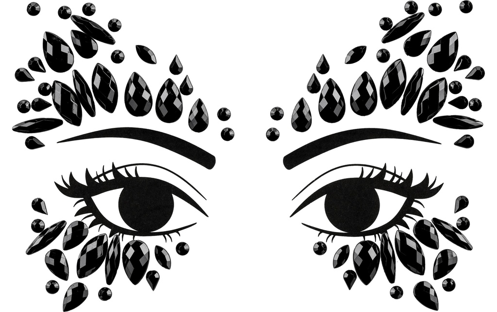 Partydeco Bijoux de visage cristaux noir, 15 x 9 cm