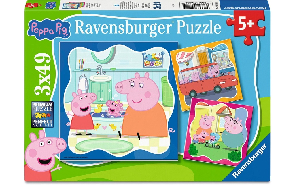 Ravensburger Puzzle pour enfants Peppa Pig 3 x 49 pièces 21 x 21 cm à partir de 5 ans